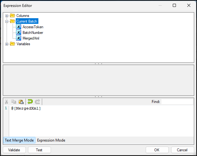SSIS XML Destination - Expression Editor Text Merge Mode